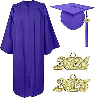 TiaoBug Unisex Matte Graduation Gown Cap Tassel Set 2024+2025 for High School and College Bachelor Graduation Dress