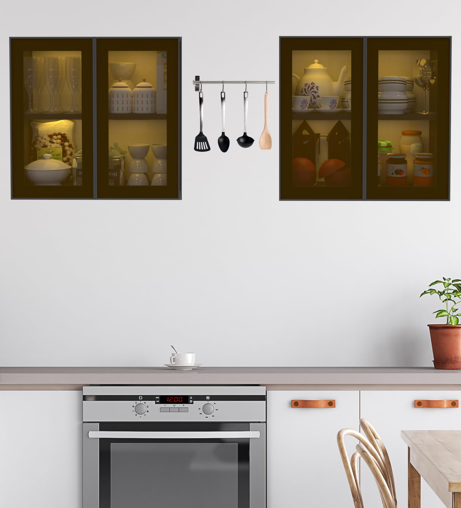 SPECIALITY PANELS Aluminium Black Profile 4 Door Wall Cabinet | Brown Tinted Glass Handless Shutters | Wall Mounted Kitchen Storage Cupboard | Modern Space Saving Organizer (Slate Grey Finish)-picture-15