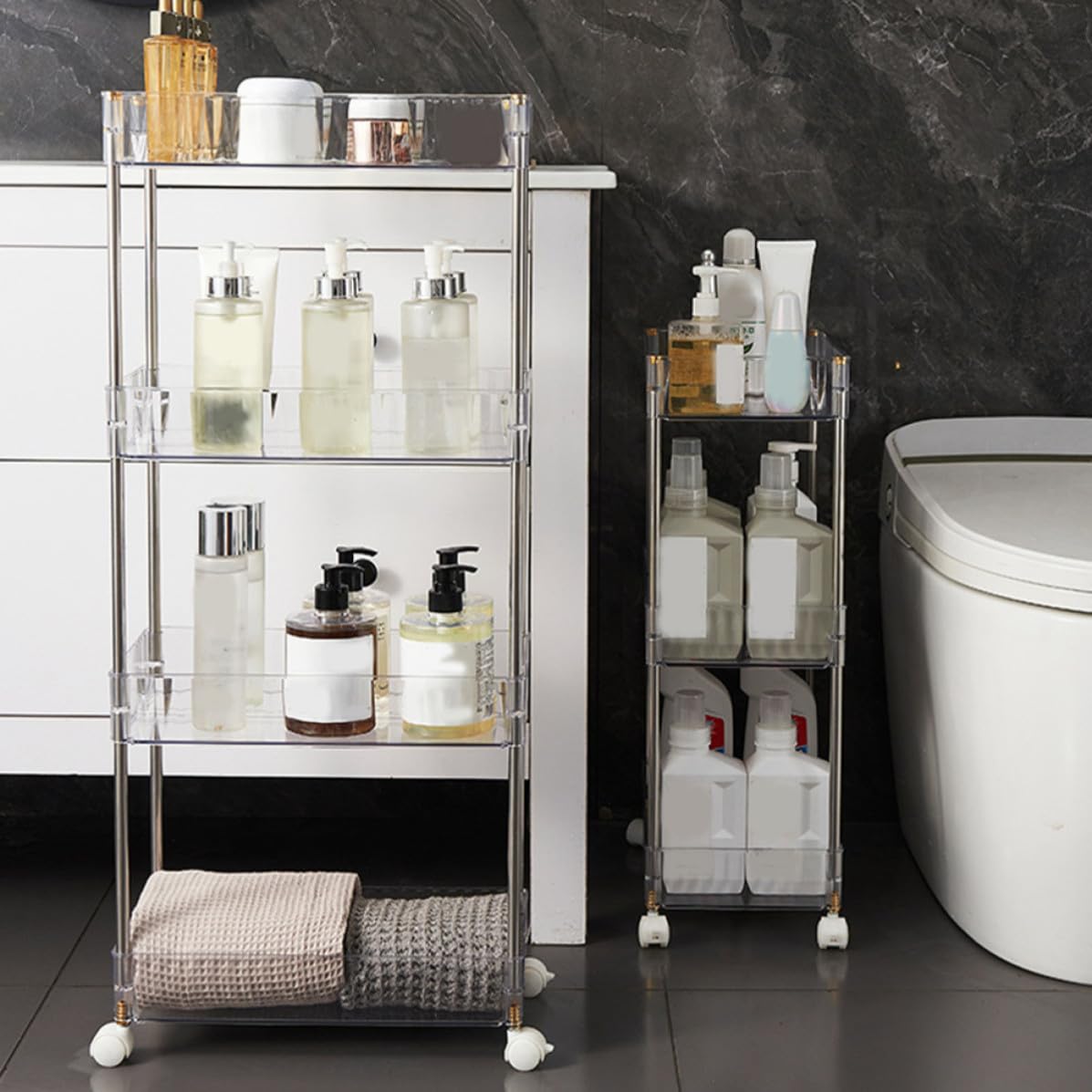 MAGICLULU Carrito de Almacenamiento Gran Capacidad Ruedas de 3 Niveles Diseño Móvil y Estructura de Plástico y Acero Inoxidable para Habitación Infantil y Baño