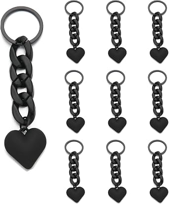 PHAETON 10PCS Heart Pendant Keychain with Black Chain Links Heart Charm Key Ring Purse Charm Handbags Car Keychain Accessories for Women