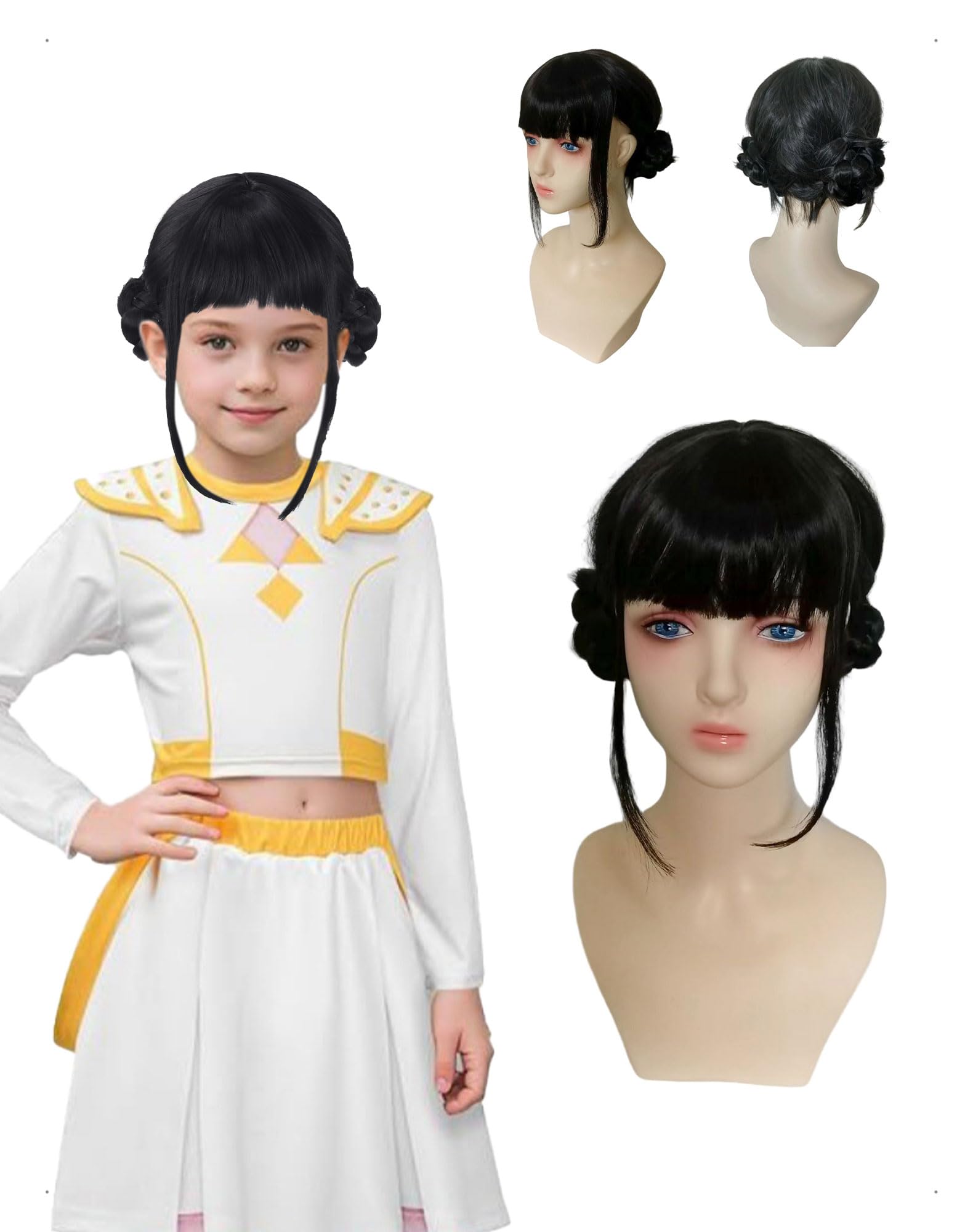 Demons Parrucca Cosplay, Parrucche Anime Hunter, Parrucca Bambina Realistiche con Frangia, Parrucche con Doppio Nodo Trecce per Festa Travestimenti, Anime Cosplay, Carnevale, Nero