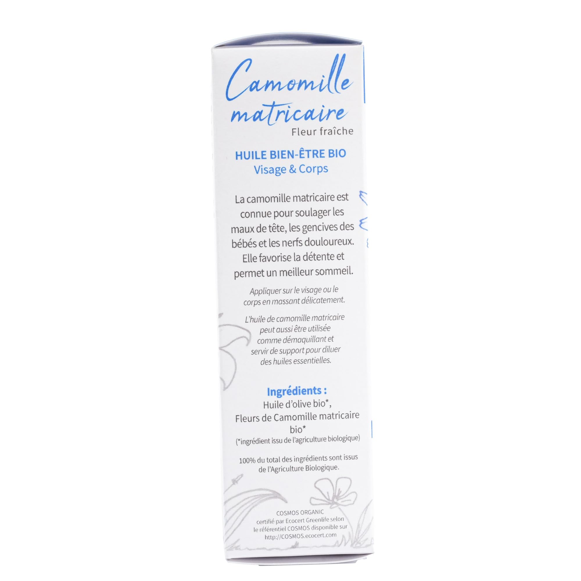Herbiolys | Huile végétale Bio | Huile Bien-être | Camomille matricaire (Relaxante) | Visage & Corps | 30 ml