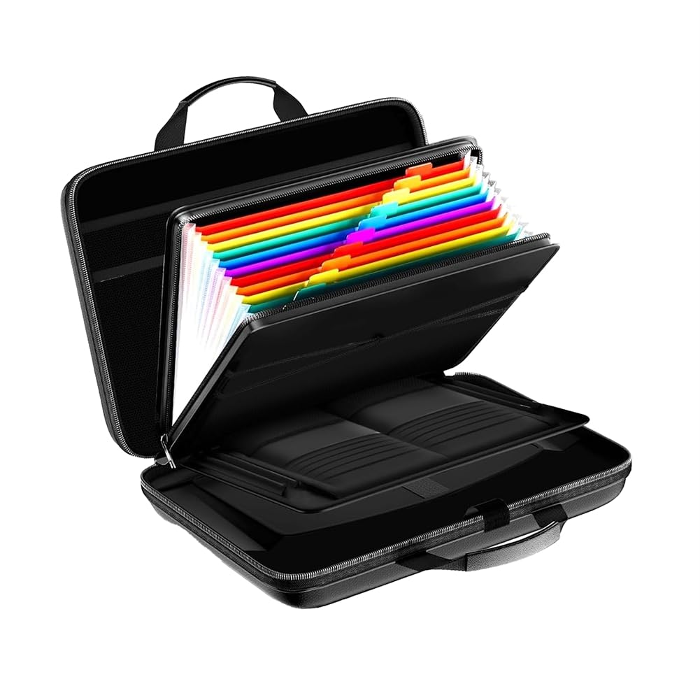 Scatola Portadocumenti Ignifuga, Organizer Rigido Ignifugo con Serratura e Cartella Portadocumenti A Fisarmonica da 13 Tasche per Ufficio Domestico