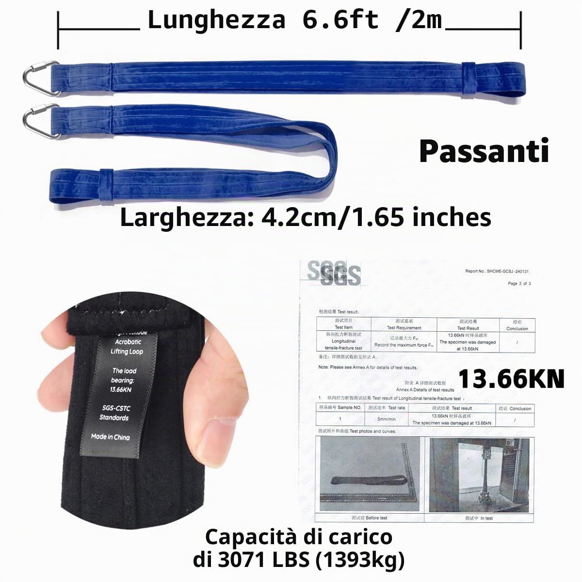 Cinghie per antenna da 2 m, per acrobazie aeree, trapezio, attrezzatura da circo, attrezzatura per yoga, 1 paio