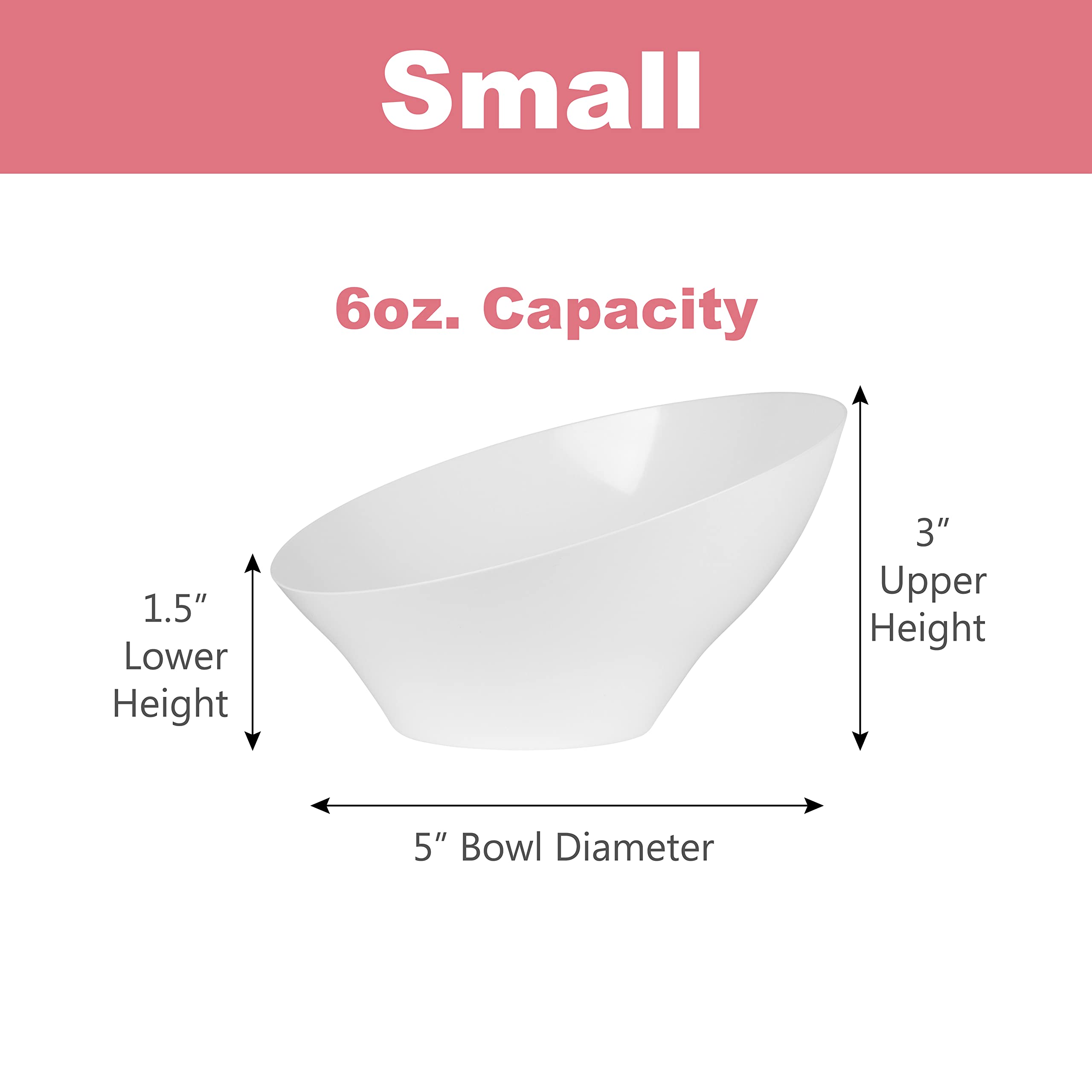 PARTY BARGAINS 6 oz Angled Plastic Bowls - [16 Pack] White, Heavy-duty Premium Quality Small Serving Bowl, Ideal for Weddings, Baby & Bridal Showers, Parties & More