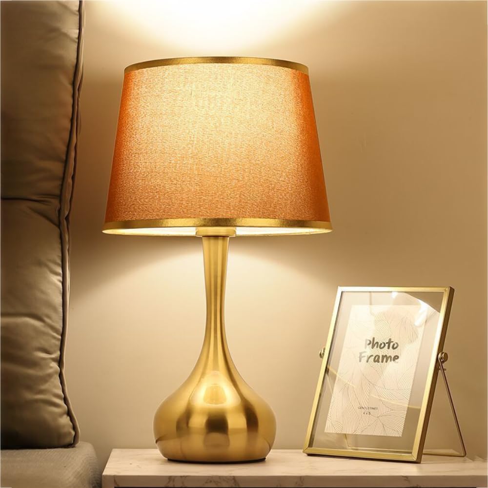 XINYASEE Lampe de chevet en tissu, abat-jour avec interrupteur, design chic lumière du jour, lampe de table moderne, rouge doré, 25x42 cm E27 Lampes de table (Rouge)