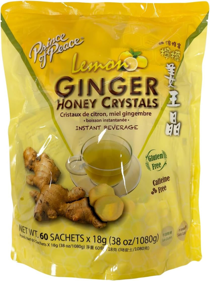 Prince of Peace Instant Ginger Honey Crystals with Lemon, 60 Sachets – Instant Hot or Cold Beverage – Easy to Brew – Drink Like a Tea – Caffeine and Gluten Free – Real Ginger