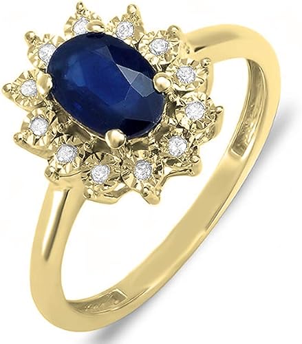 Dazzlingrock Collection Anillo de compromiso ovalado de 0.276 x 0.197 in con zafiro azul y diamante blanco redondo estilo halo para mujer en oro