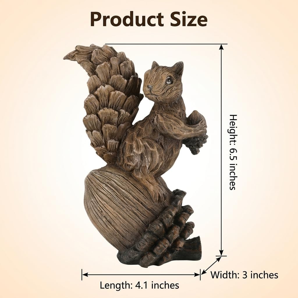 iStatue Handmade Resin Squirrel on Acorn Statue Miniature Garden Figurines – 6.5 Inch Nature-Inspired Woodland Animal Decor for Home, Garden, Patio or Shelf – Rustic Farmhouse Accent (Medium)