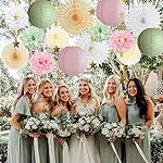 Sage Green and Pink Party Decorations Paper Lanterns Decorative Pink Gold Tissue Paper Pom Poms Sage Green Party Decorations Gold Star Garland for Baby Shower Bridal Shower Birthday Wedding Engagement - Image 5
