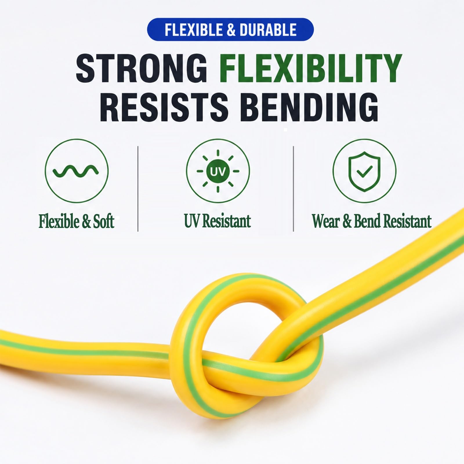Cable De Tierra Verde Amarillo Cobre Flexible Para Puesta A Tierra Solar FV | Cubierta PVC Retardante de Llama, Cobre OFC Flexible, Solar FV, Inversor, Puesta a Tierra(100ft,18AWG(0.75MM2))