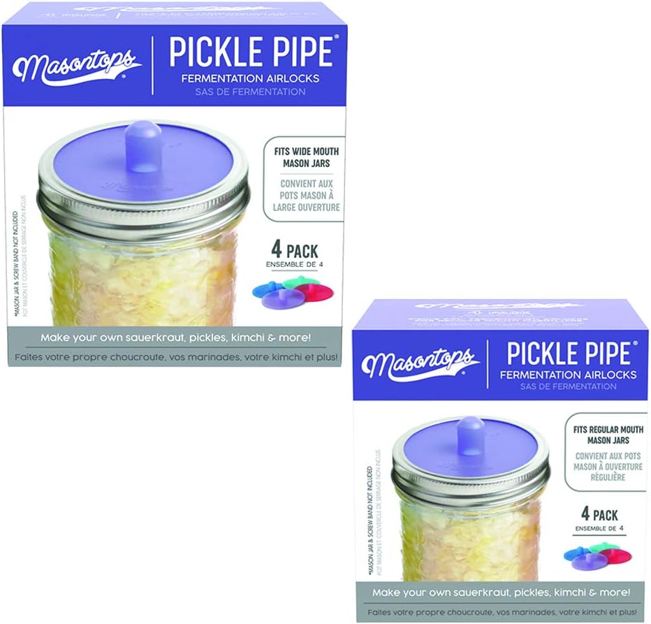 Masontops 8 PC Pickle Pebbles Glass Weight & Pickle Pipe Airlocks Kits Large Wide