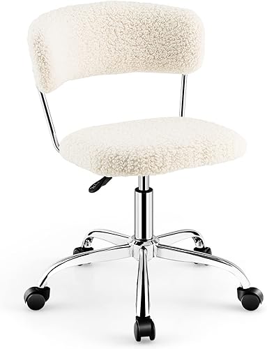 Giantex Silla de oficina en casa, silla giratoria de piel sintética con respaldo bajo y asiento acolchado ajustable en altura, silla de tocador sin
