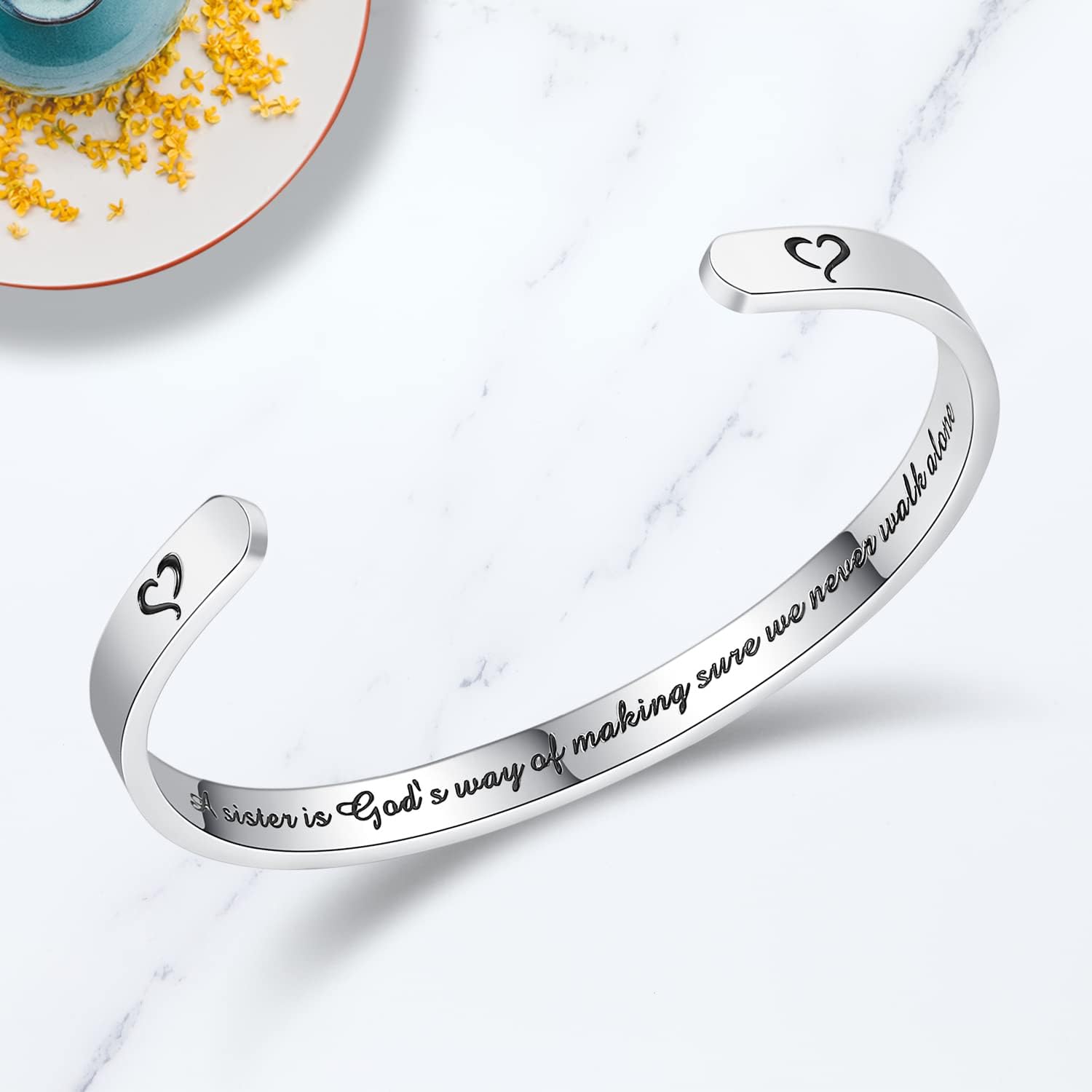 TONY & SANDY Inspirational Bracelets for Women Teen Girls Personalized Gifts for Daughter Granddaughter Mom Sister Friends Stainless Steel Engraved Cuff Birthday Easter Christmas - Image 2