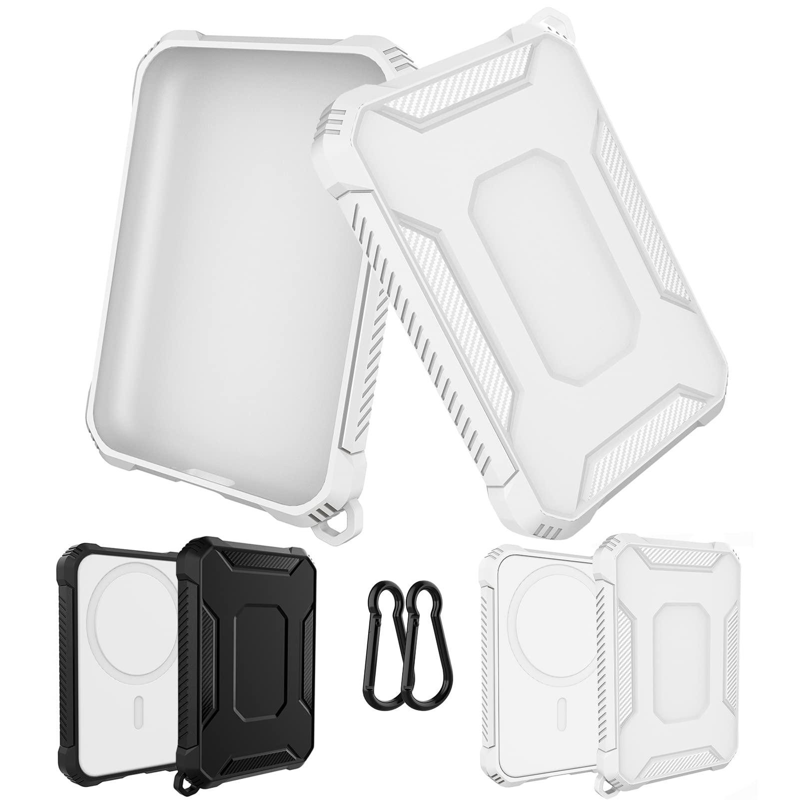 2 Pack Case Compatible with Magsafe Battery Pack Cover, GHIJKL Slim TPU Carbon Fiber Design Protective Case Cover with Keychain Anti-Shockproof Rugged Bumper Shell for Magsafe Battery Pack