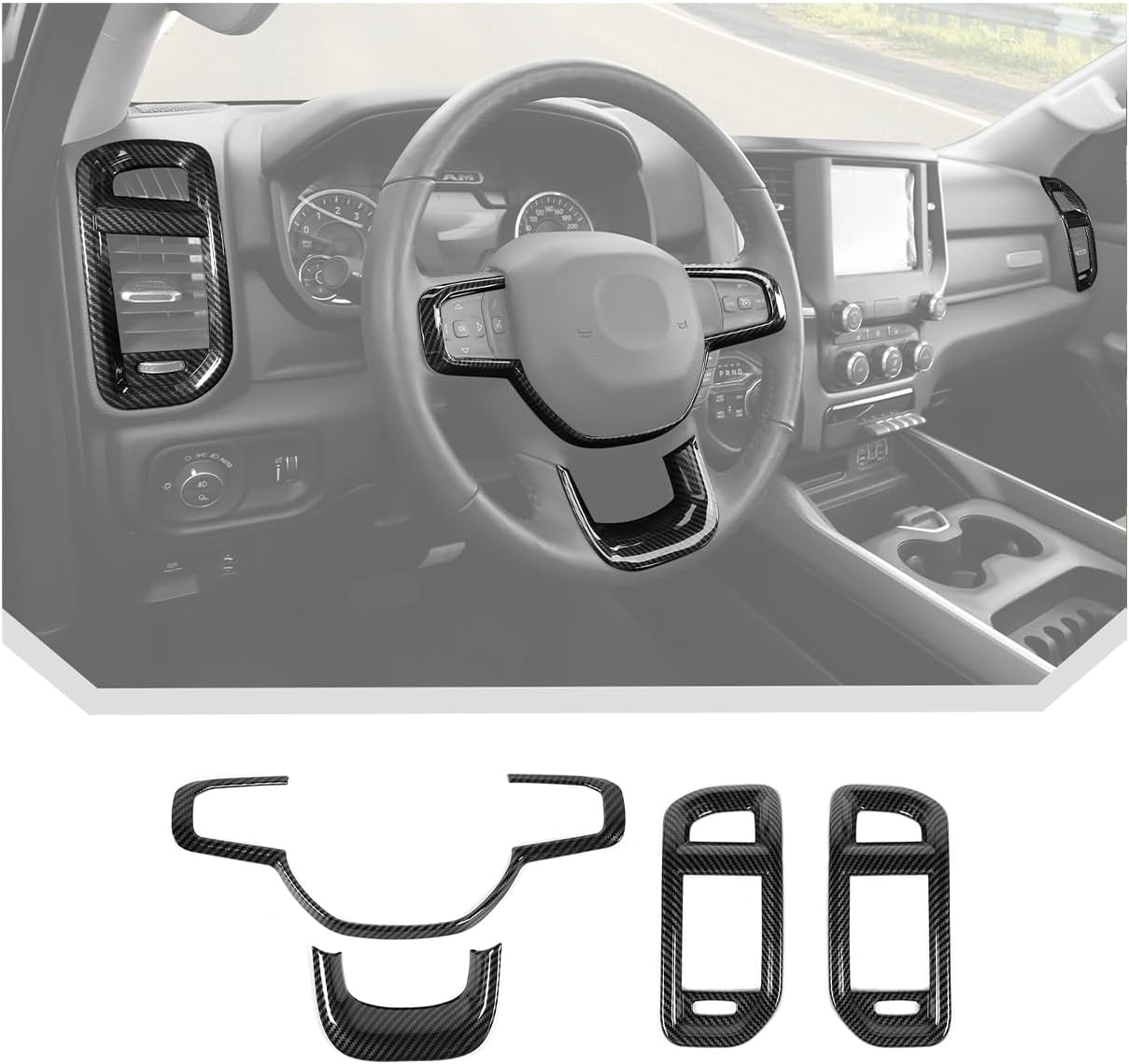 JeCar 4-Piece for 2019-2026 Dodge Ram Carbon Fiber Interior Trim Accessories - Dash Vent Cover Trim Kit, for Ram 1500 2500 3500 Interior Upgrade