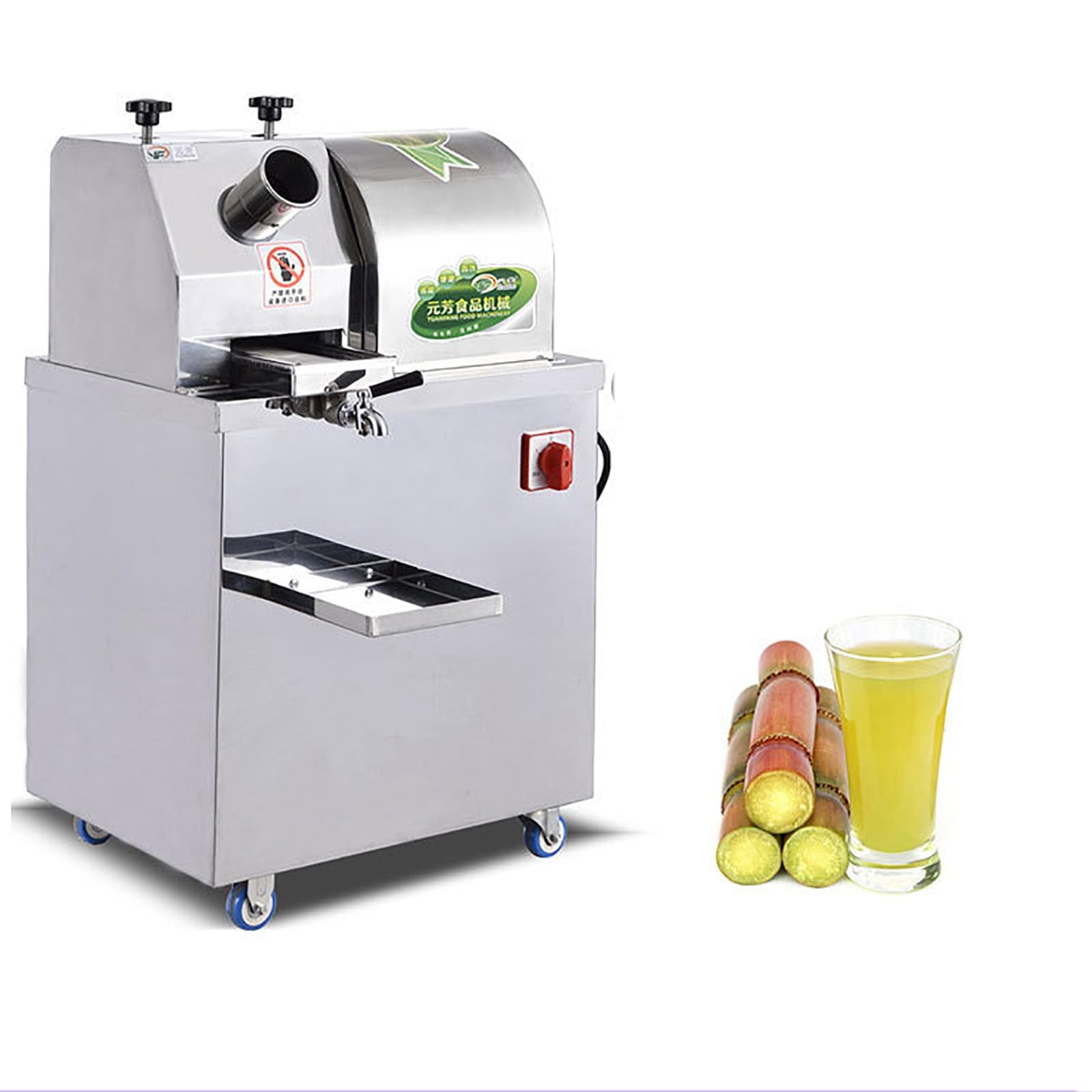 YXZYFPP Electric Sugar Cane Juicer - Commercial Stainless Steel Press, 300KG/H Output, 20RPM Torque, Large Bore for Sugarcane, Celery & More