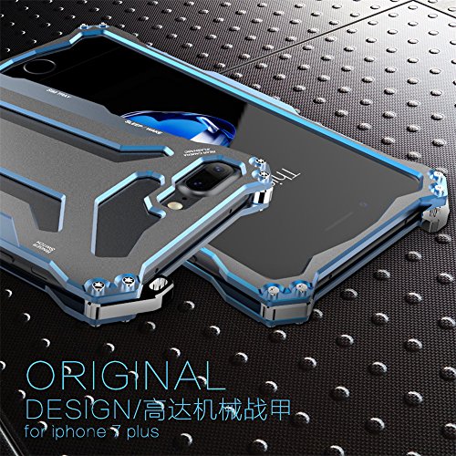LWGON iphone 7 plus Case, Aluminum Metal Shock Proof Frame Bumper Double Color Oxidation Aluminum Metal Case Cover for iphone 7 plus (GD blue)