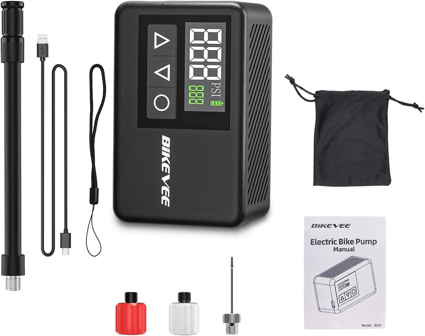 Mini Bike Pump Electric, 120 PSI Portable Bicycle Tire Inflator with Digital Gauge, Auto Shut-Off, Presta & Schrader Valve for Road Bike MTB E-Bike Cycling