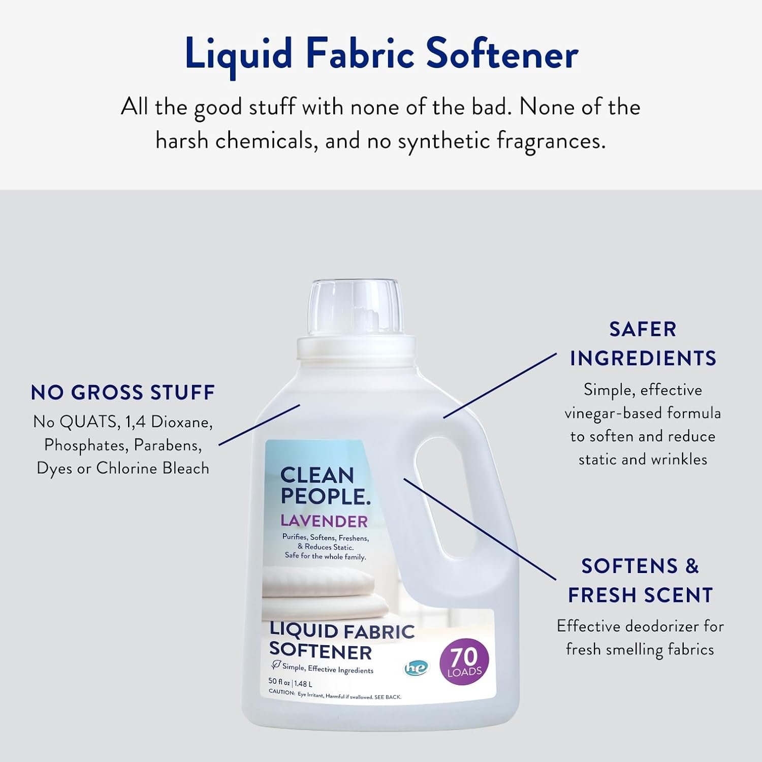 Clean People All Natural Liquid Fabric Softener - Plant-Based, Eco Friendly - Naturally Softens & Removes Static Cling - Vegan - Lavender Scented Laundry Softener - 50 fl oz - 70 loads image 3
