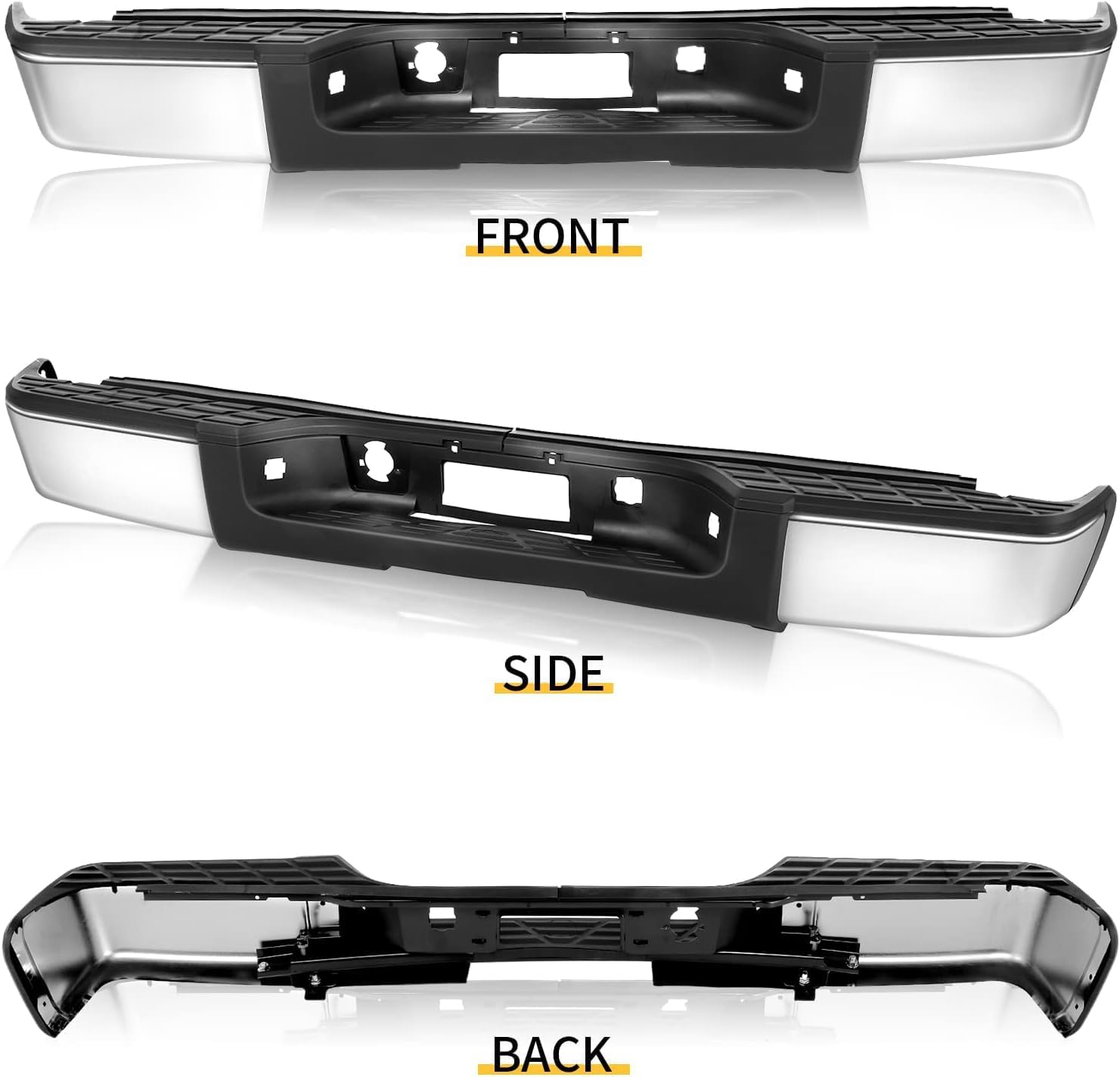 AutoForever Rear Step Bumper Assembly Compatible With 2007-2013 Chevy Silverado 1500 & GMC Sierra 1500 Truck Chrome Replacement for GM1103147(W/O Sensor Holes）