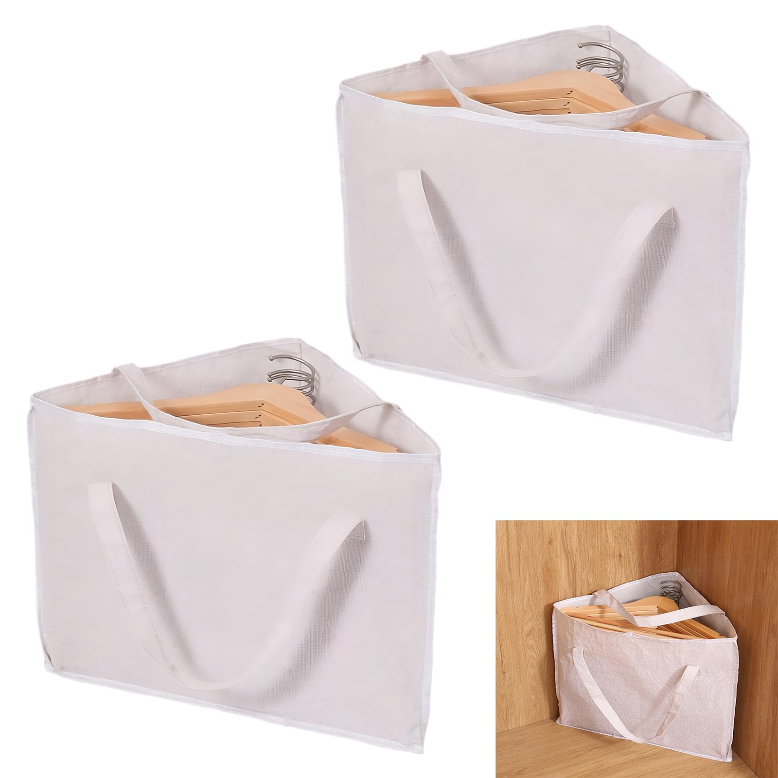 Madginine White 2 Pcs Coat Hanger Storage,Triangle Or Square Foldable Hanger Storage With Two Carry Handles,Large Capacity Open Top For Closet Laundry Rooms Spacesaving