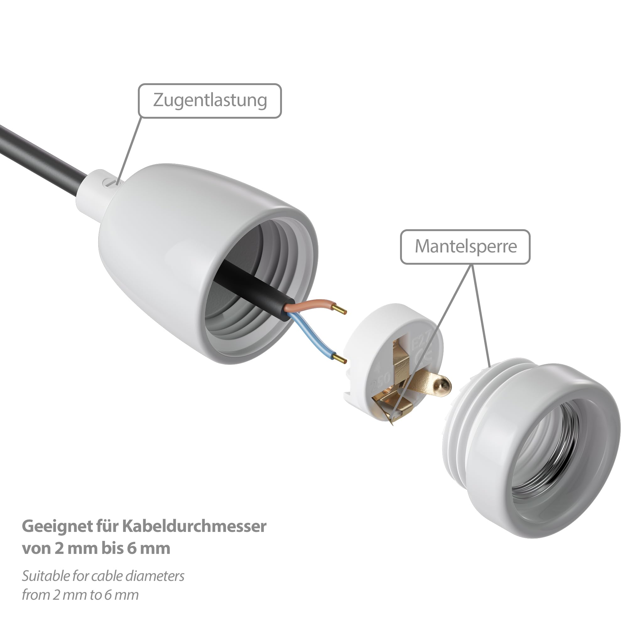 ledscom.de 10x prese E27, porcellana, bianco, 230V AC, max. 300W