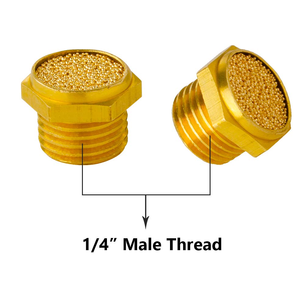 Quickun Pneumatic Muffler Silencer, 1/4” Male Thread Brass Air Exhaust Muffler Sintered Bronze Mufflers (Pack of 10)