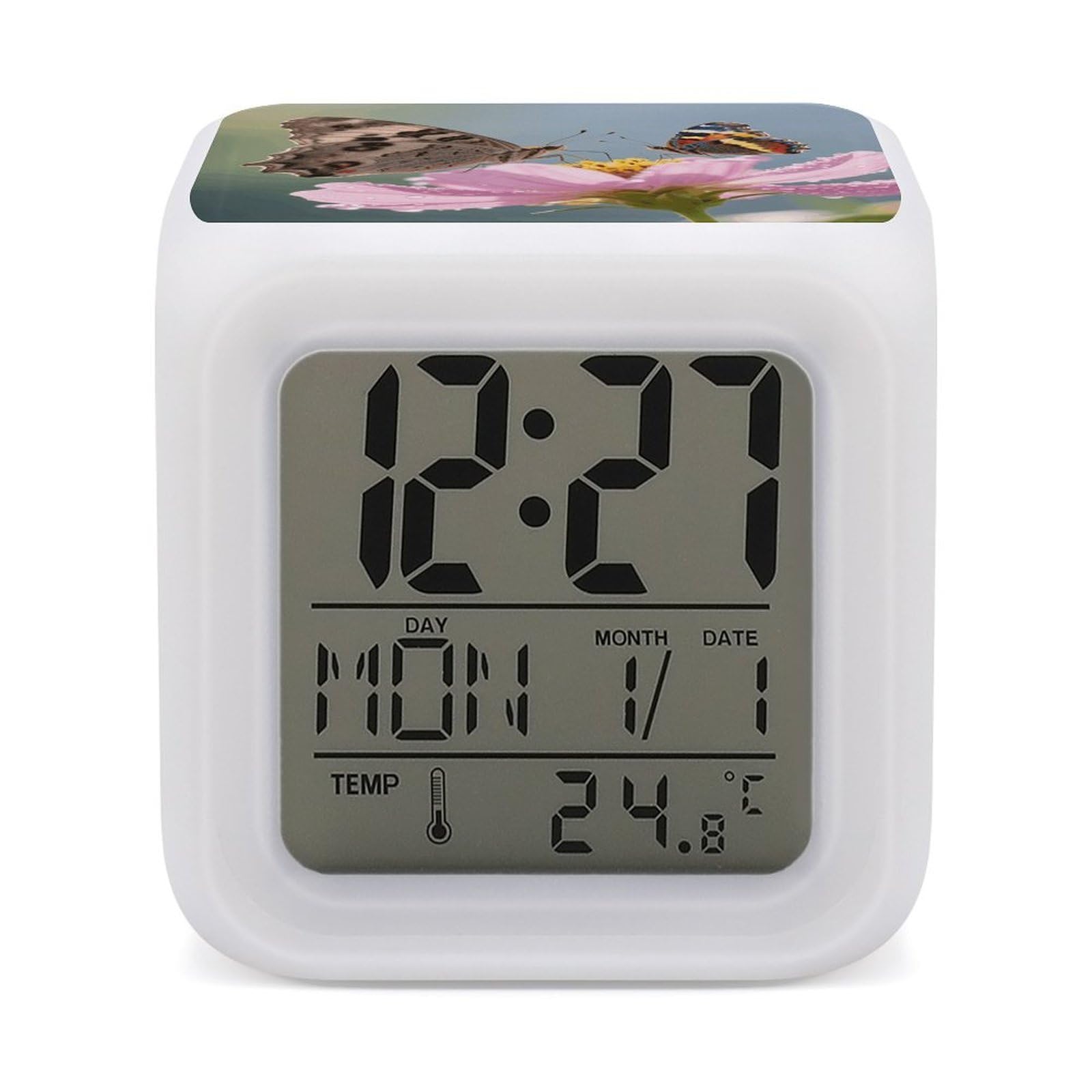 Reloj de escritorio con 7 colores de luz nocturna para decorar cuartos infantiles y dormitorios