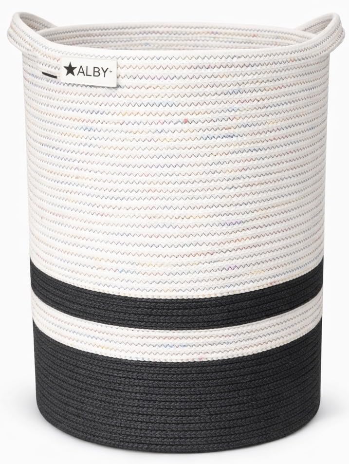 Image of ☆LBY ute Cotton Basket, Handcrafted Woven Storage Planter Basket for Home Decor, Multi-Purpose Bag with Handle for Living Room Bathroom Laundry & Toys cat shape (multi zigzag 12 x 15 inch)