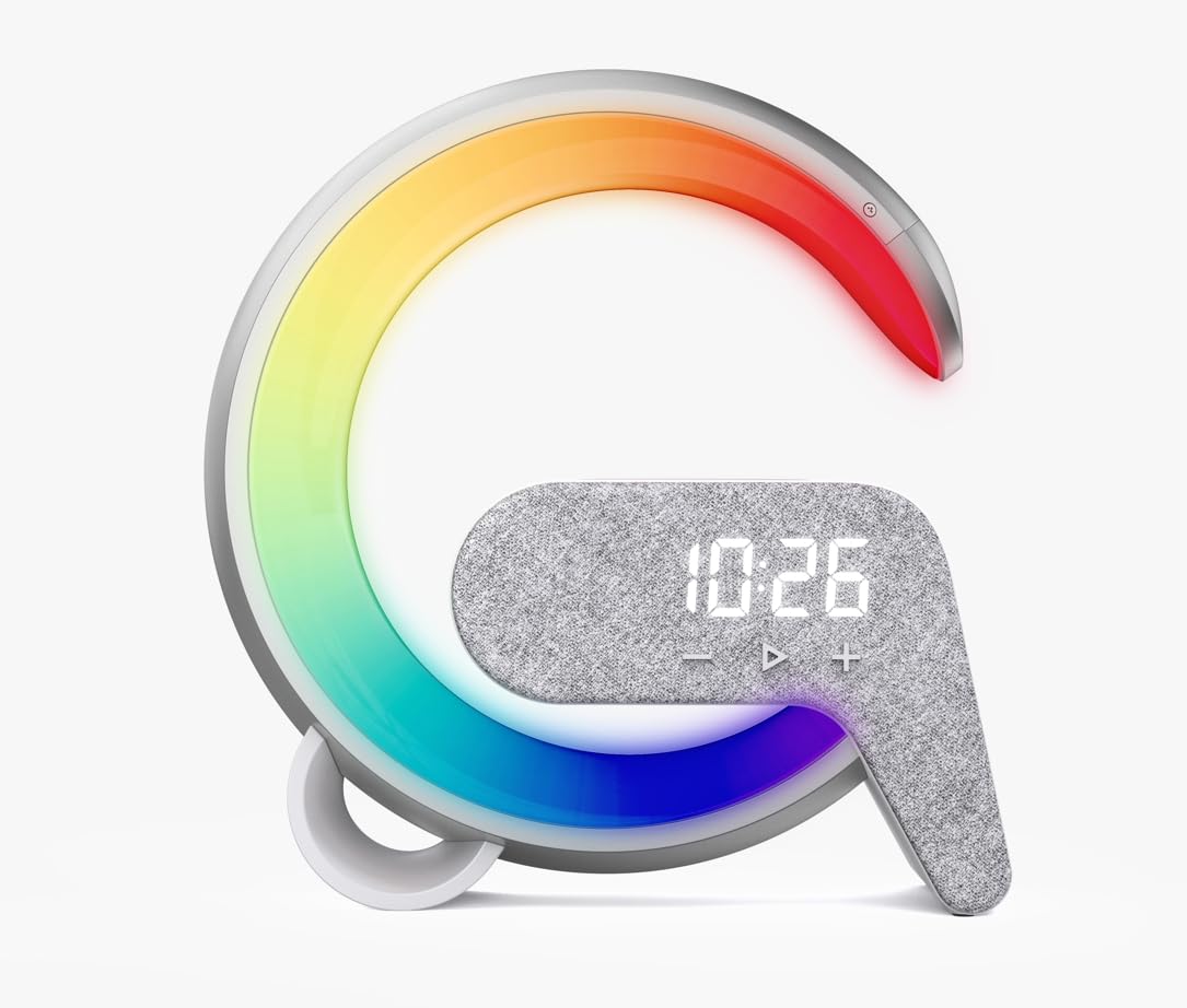 IMMAX Lampa relaksacyjna LED FLAMINGO z ładowaniem QI, budzik, RGB, wyjście USB, srebrna