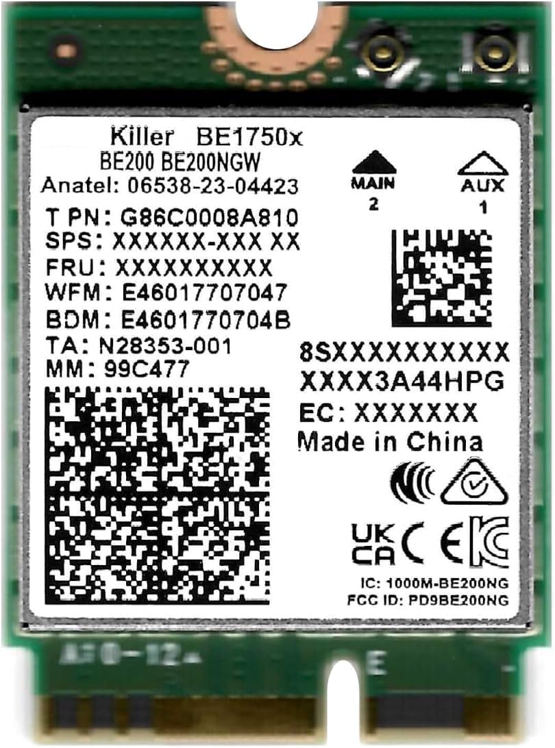 WiFi 7 Killer Series for Intel BE1750x Upgraded BE200 Wi-Fi 7 Card | Gaming WiFi Adapter | M.2 PCIe WiFi Card | 5.8 Gbps 320MHz 4K QAM | Supports Bluetooth 5.4 & Intel PC with Windows 10/11