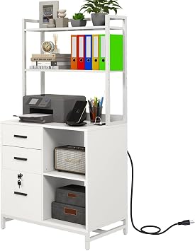 Vertical File Cabinet with Charging Station,Filing Cabinets for Home Office