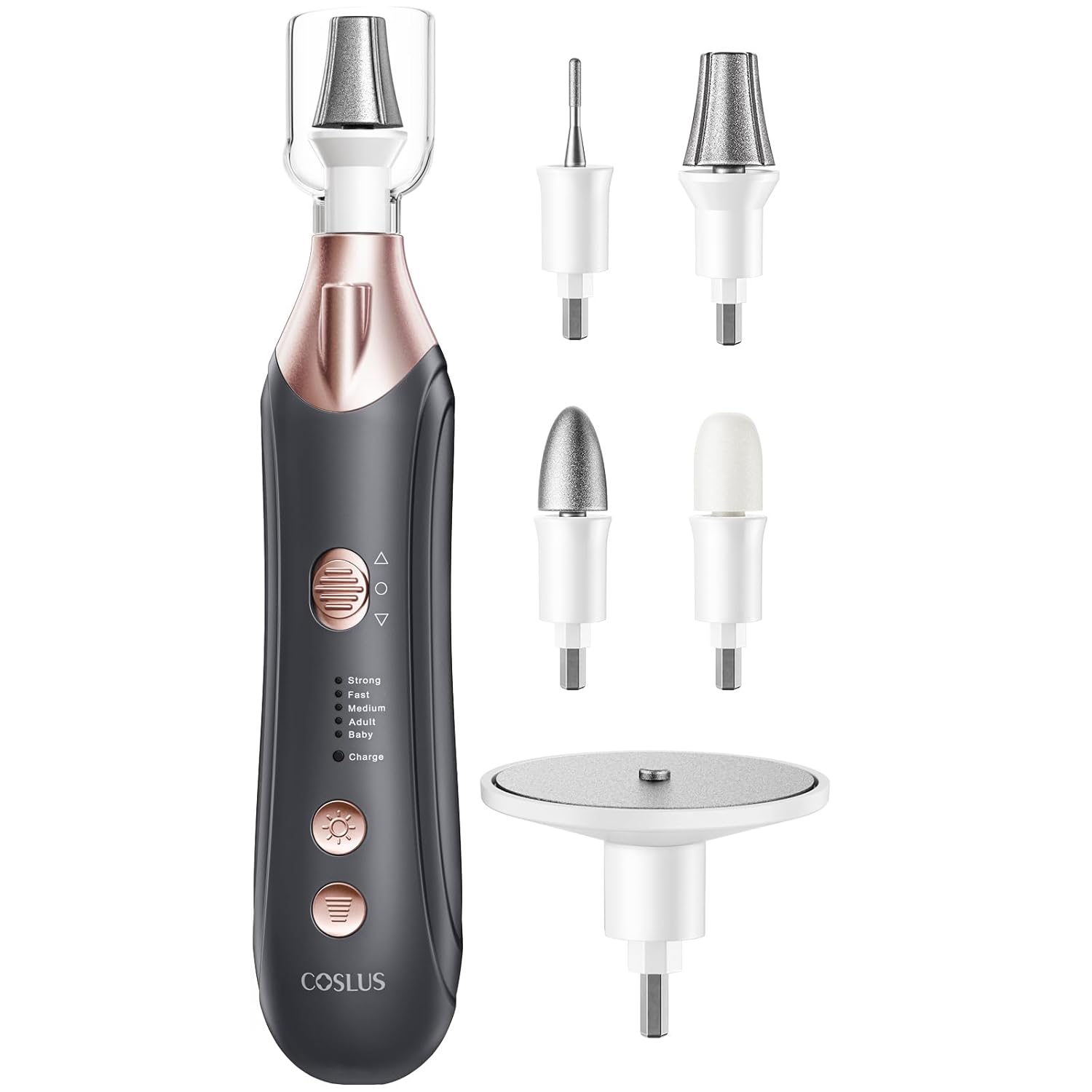 COSLUS Professional Manicure Pedicure Kit: Electric Cordless Nail File Set, 5 Speed Rechargeable Nail Drill Machine for Thick Nails, Toenail Grinder Cuticle Trimmer Hand Foot Callus Remover Nail Tool
