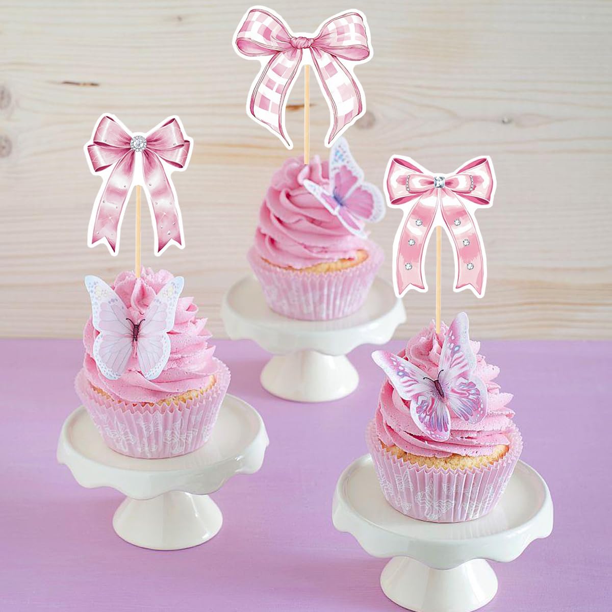 Snapklik.com : Pink Bow Cupcake Toppers,24 PCS Bow Birthday Cake Topper ...