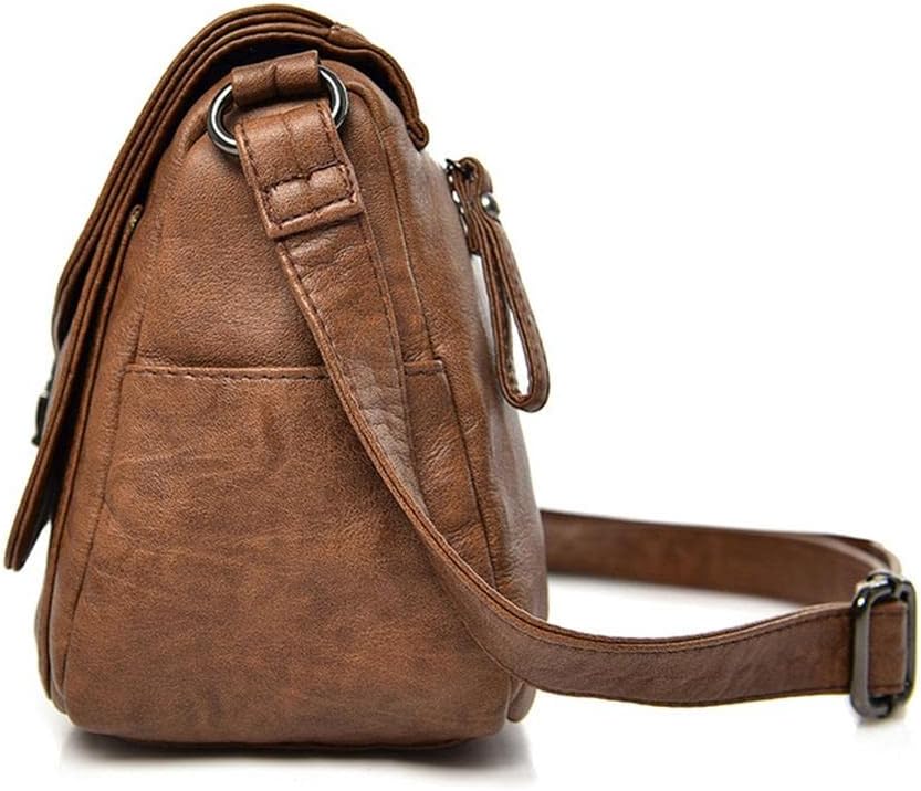 Women Shoulder Bags PU Leather Large Capacity Flap Top Crossbody Satchel Handbag Adjustable Suitable for Work Vacation, Brown