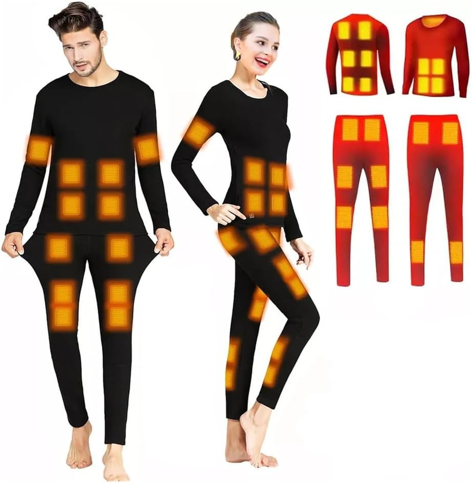 Heated Thermals Underwear Set for Men Women, 28 Zone USB Heating Winter Base Layer Set, Washable Thermal Bottoms and Tops,Women,XXL