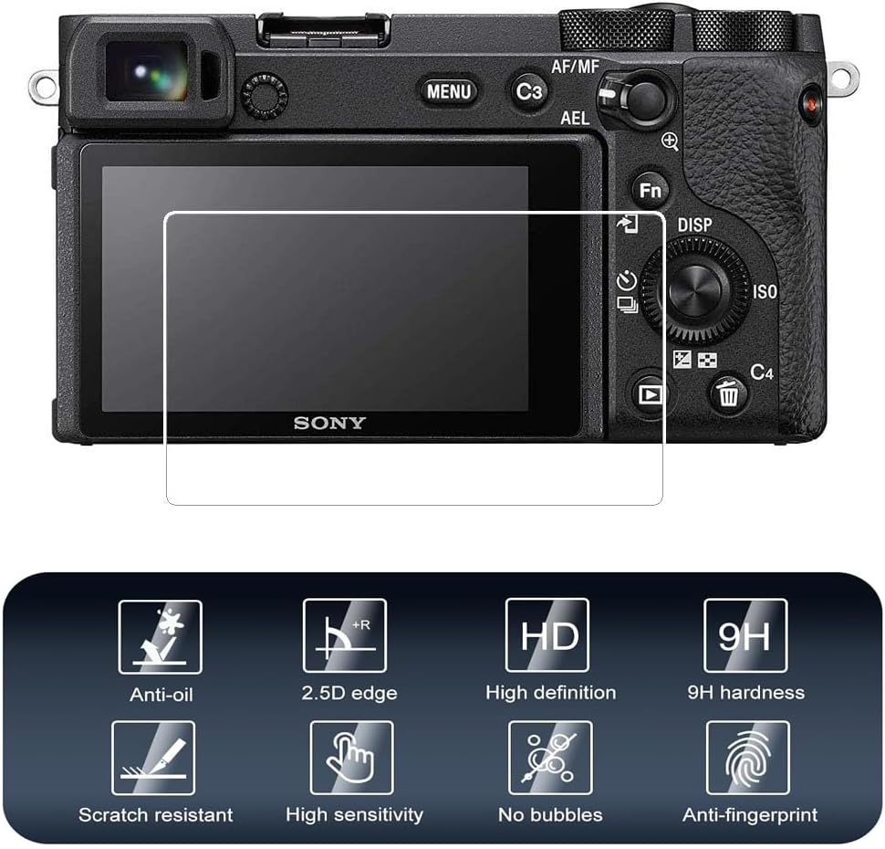 Screen Protector for Sony Alpha A6600 A6400 A6300 A6100 A6000 A5000 NEX-7 NEX-6, 0.3mm 9H Hardness Tempered Glass 3 Pack