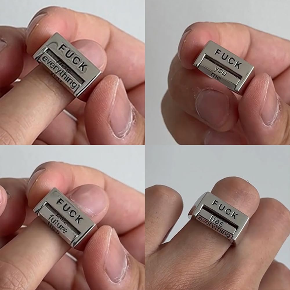 Creative Fu*K Rotatable Mood Control Rings, Adjustable Fuck You Fuck Everything Spinner Rings, Mood Interactive Ring Fu*k Anxiety Fidget Ring, Handmade Inspirational Jewelry Gifts for Women Men