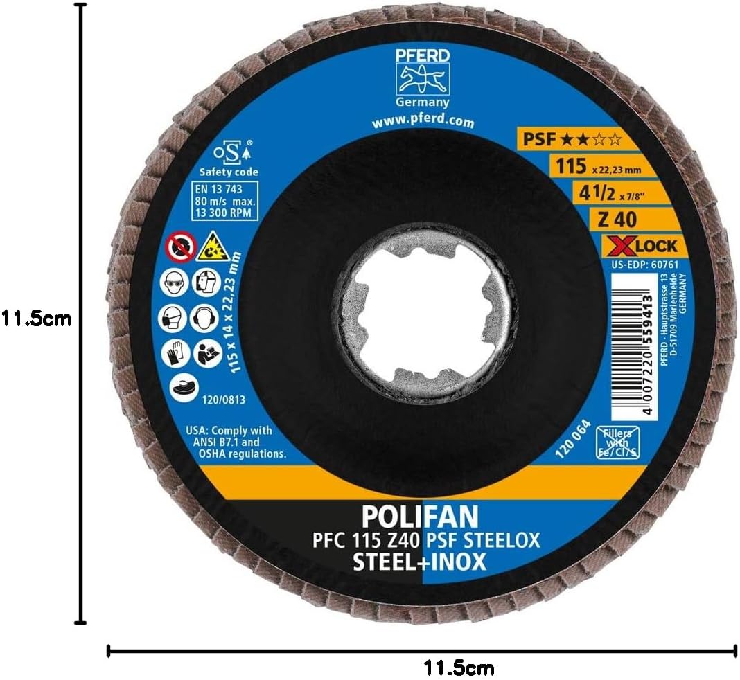 PFERD Polifan, 10 Pieces, 115 mm, Z40, X-Lock (22.23 mm), PSF Steelox, 67664116 – for high Economy Thanks to Aggressive Cutting with Good Service Life