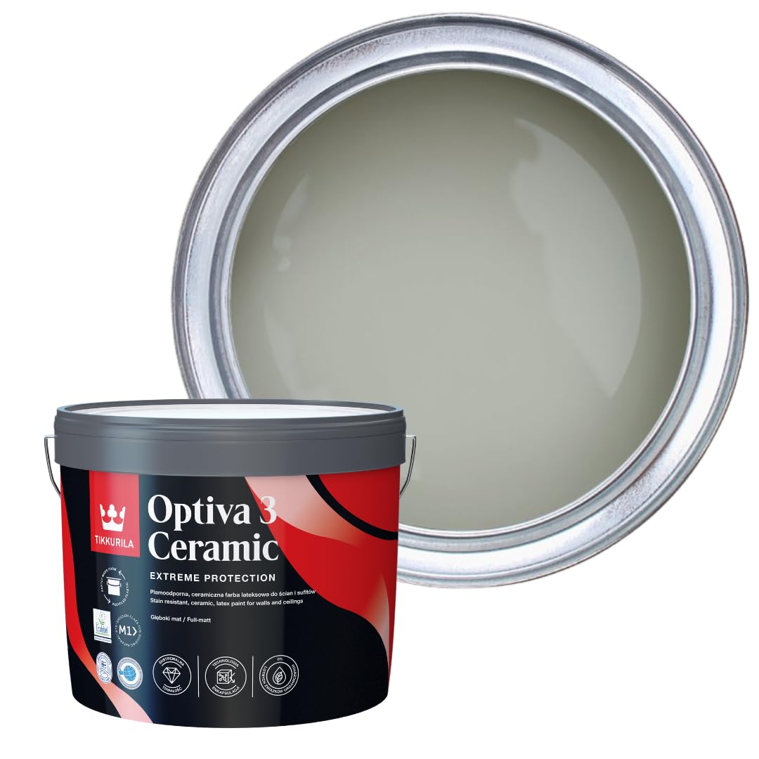 TIKKURILA Optiva 3 - Durable Super Flat Matt Paint For Walls & Ceilings - Zero VOC, Scrubbable, Easy To Clean (Serpentine V447, 10 Liters)