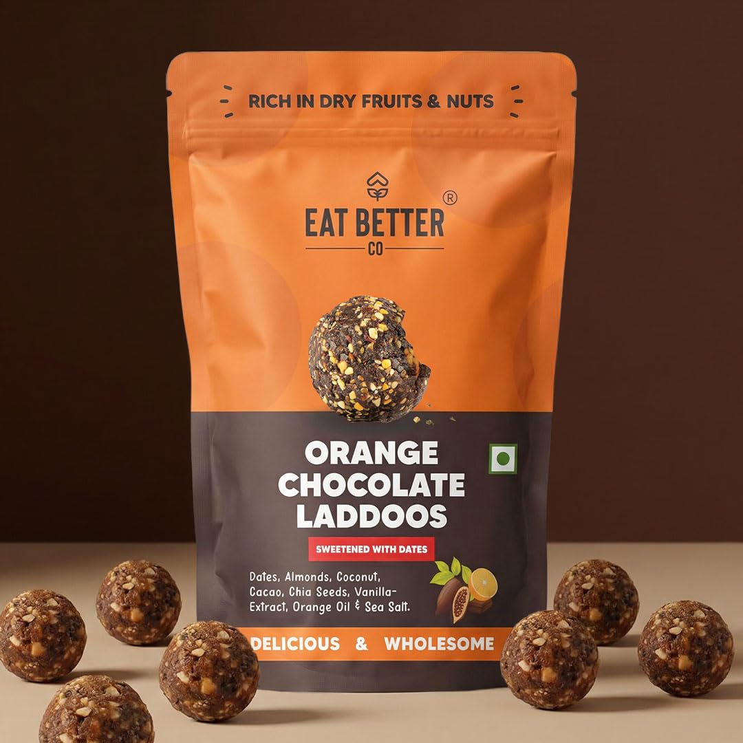 EAT BETTER CO - Better Laddoos - Orange & Chocolate - Delicious Sugar-Free Laddoos | Energy-Bar Replacement | Dry-Fruit Laddoo | High Protein And Instant Energy - Pack Of 20-200 Gm-image-0