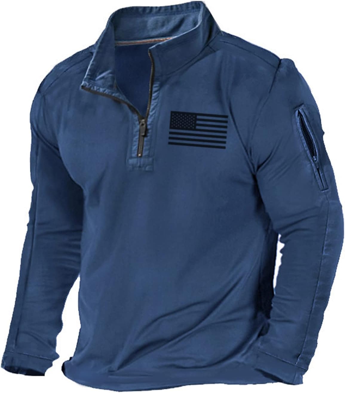 H HYFOL Men’s USA Flag Graphic Pocket Pullover American Patriotic 1/4 Zip Stand Collar Long Sleeve Sweatshirts