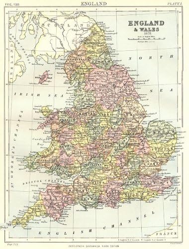 Map Of England And Wales Showing Counties Amazon.com: England & Wales: In 1878, Showing Counties. Britannica 9Th  Edition;1898 Map : Office Products