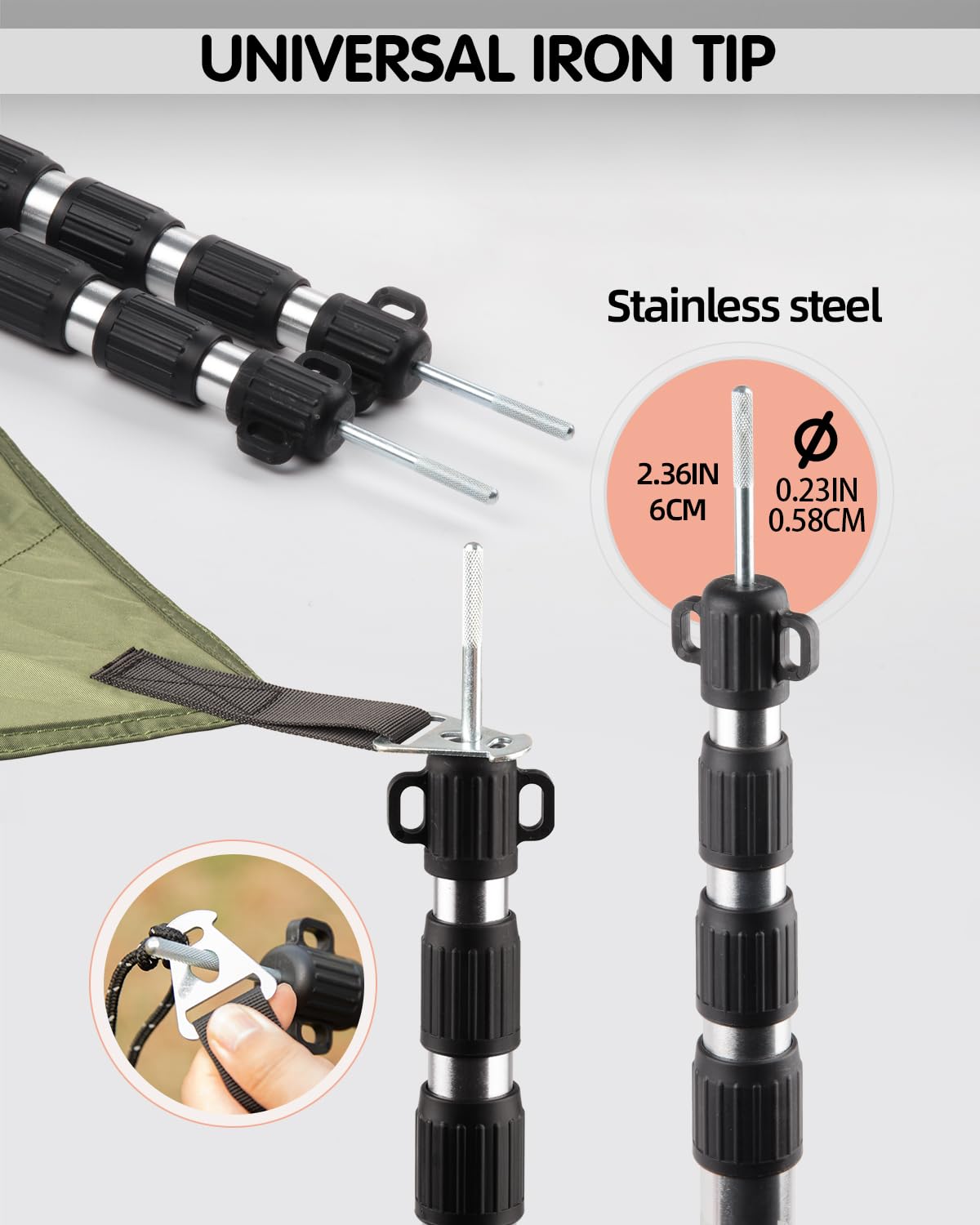 Lot de 2 barres de tente télescopiques pour tentes, en aluminium, hauteur 88 à 265 cm, résistant aux tempêtes et aux intempéries, argenté