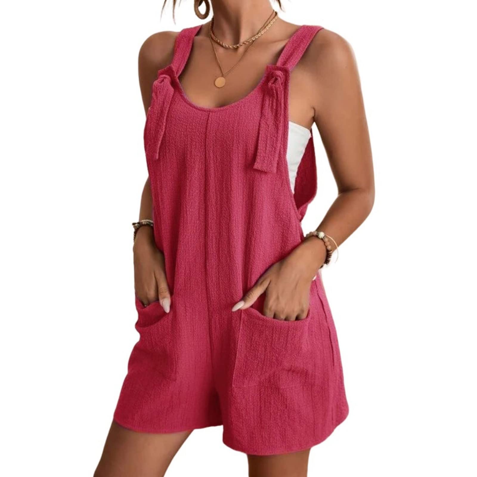 Women's Romper Sleeveless Overall Shorts Adjustable Casual Summer Jumpsuit with Pockets Loose Beach Vacation