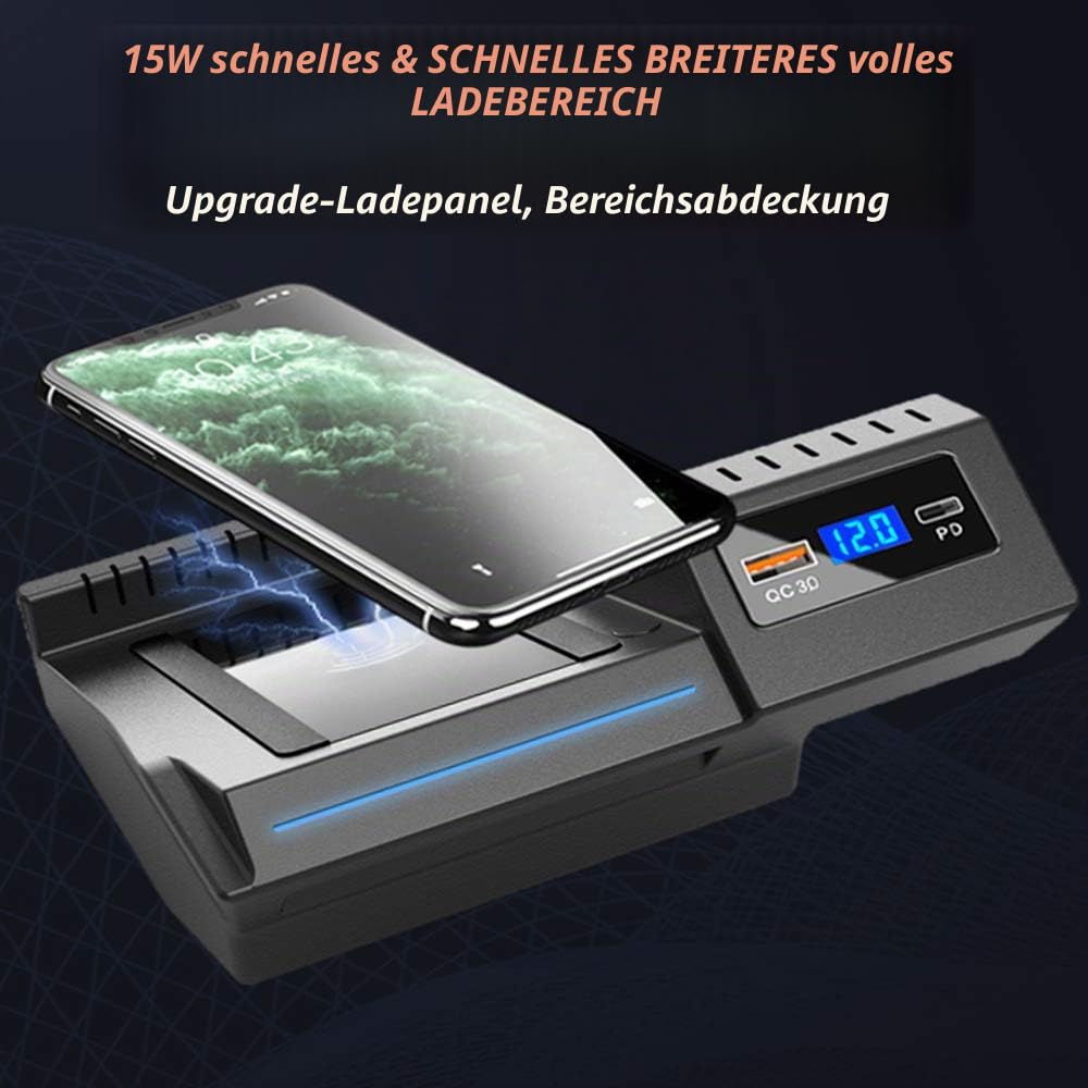 Upgrade Kabelloses Ladegerät Auto für Mercedes-Benz C-Class GLC 2021 2020 2019 2018 2017 2016, 15W Wireless Schnell-ladegerät mit QC3.0 USB und 18W PD für iPhone 12/11/X Samsung S20/S10/S9
