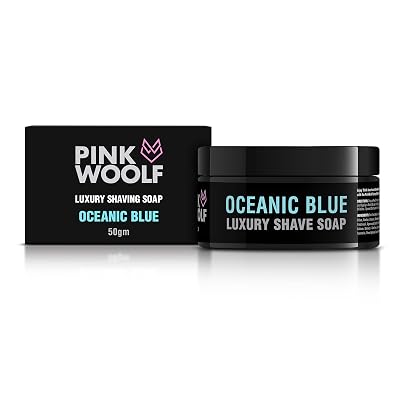 Pink Woolf Shaving Soap Bar for Men, OCEANIC BLUE, Contains Shea Butter, Moisturize Skin and Gives Traditional Shaving E
