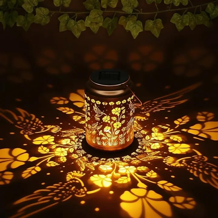 Lyeasw Faroles solares de colibrí para decoración de jardín, luces colgantes impermeables de 7 pulgadas para exteriores, decoraciones de metal al aire libre para patio, camino, regalos de cumpleaños
