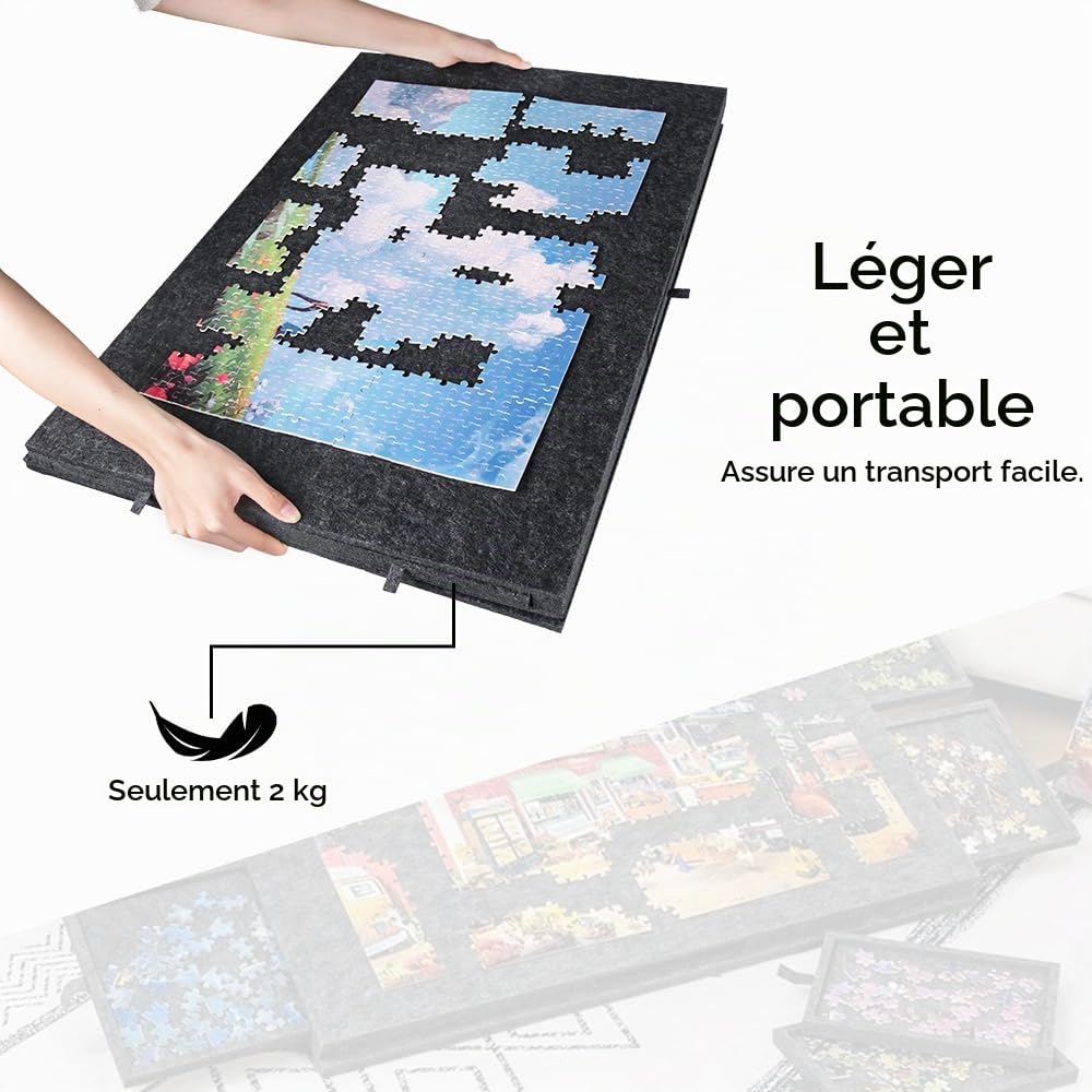 Tapis Puzzle 1000 Pieces en Feutre Léger, Table & Plateau de Puzzle 1000 Pieces avec 6 Tiroirs de Tri, Support Puzzle Inclinable pour Adultes, Accessoires de Puzzle pour Convient à Tous Les âges